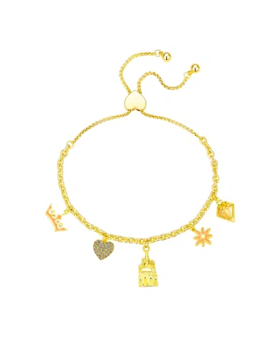 Disney Cubic Zirconia And Crystal Princess Bolo Bracelet In Gold