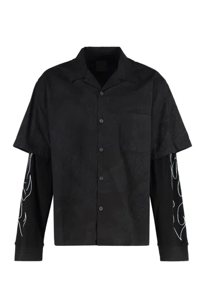 Givenchy Cotton Shirt With Pockets And Graphic Print In Black
