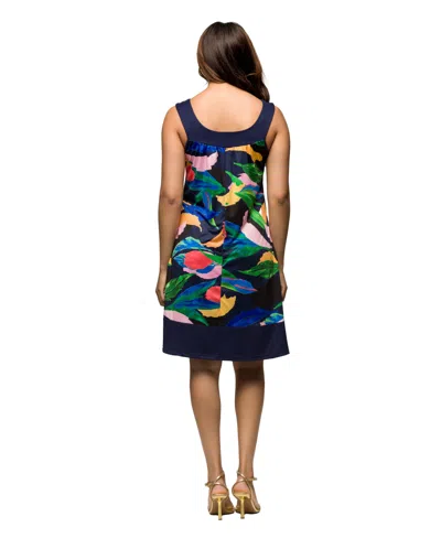 24seven Comfort Apparel Women's Floral Scoop Neck Sleeveless Knee Length Dress In Navy Multi