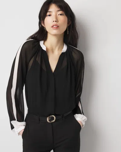 White House Black Market Chiffon Colorblock Blouse In Black Ecru Colorblock