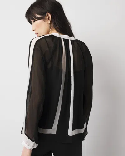 White House Black Market Chiffon Colorblock Blouse In Black Ecru Colorblock