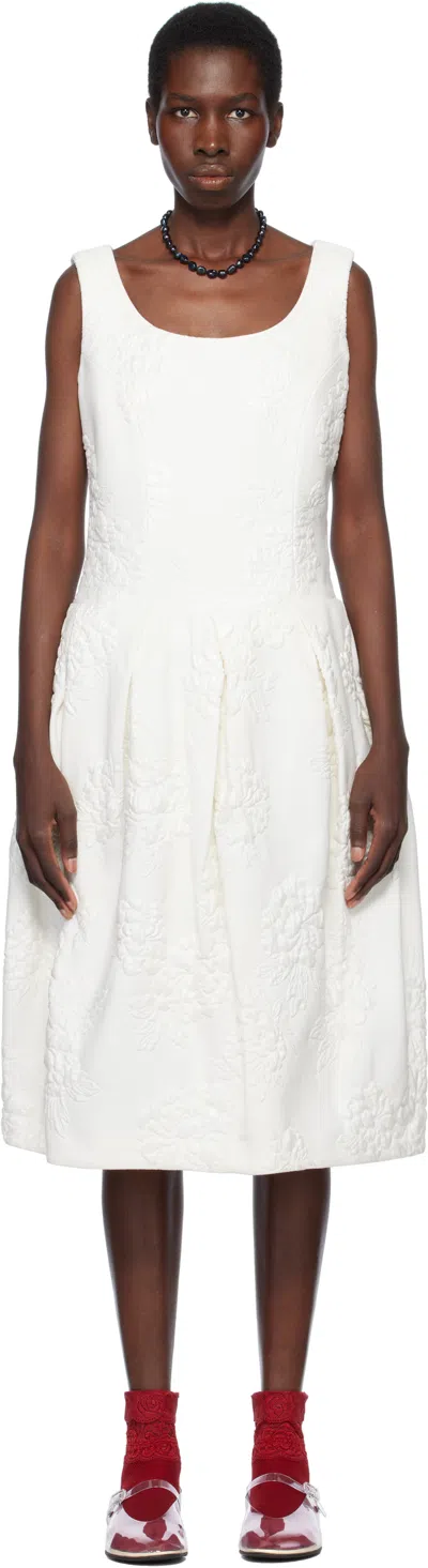 Comme Des Garçons White Floating Jacquard Flower Pattern Midi Dress In White