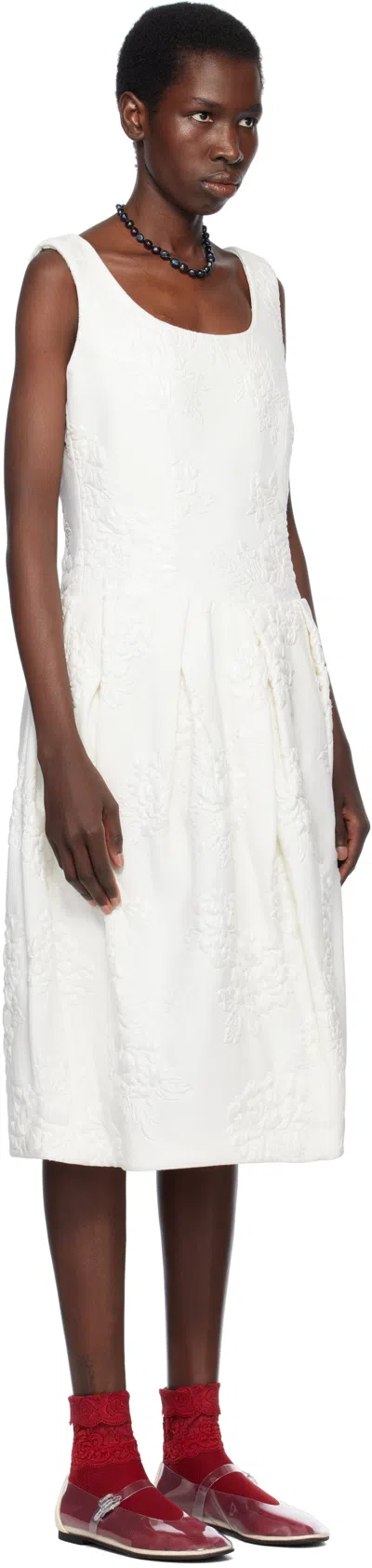 Comme Des Garçons White Floating Jacquard Flower Pattern Midi Dress In White