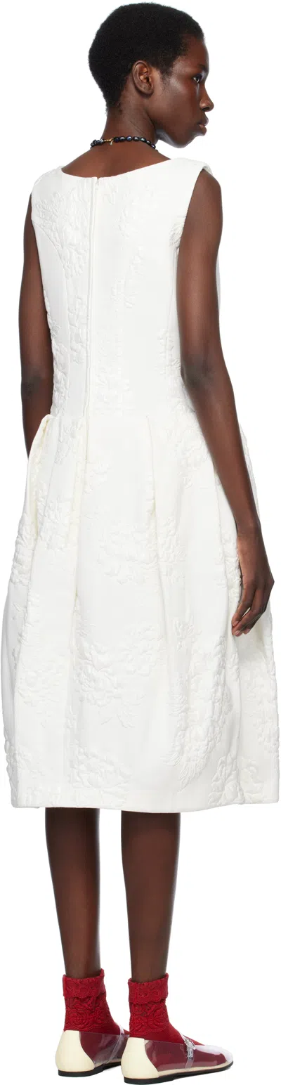 Comme Des Garçons White Floating Jacquard Flower Pattern Midi Dress In White