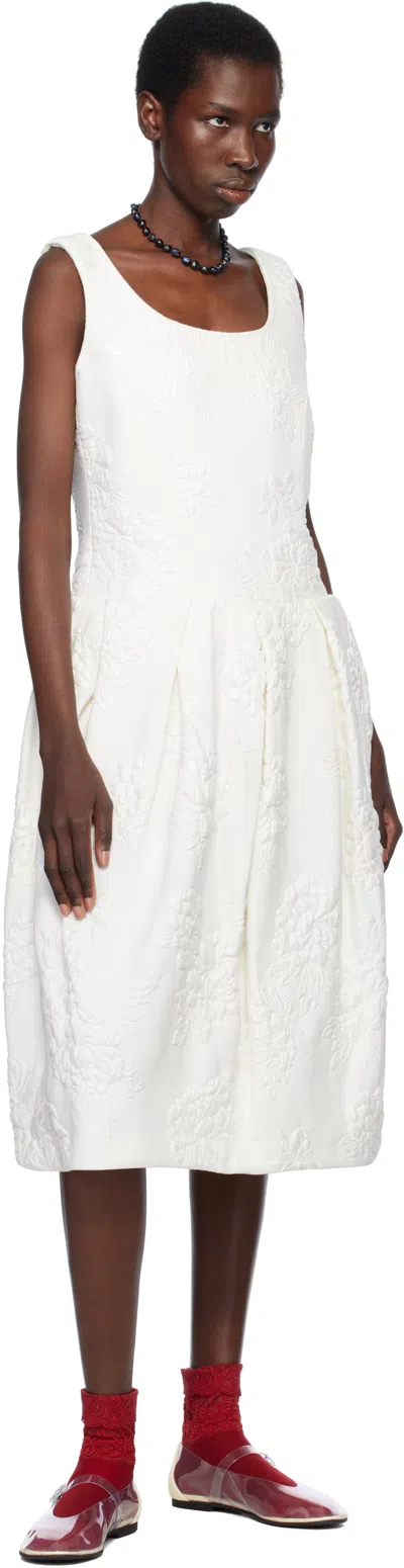 Comme Des Garçons White Floating Jacquard Flower Pattern Midi Dress In White