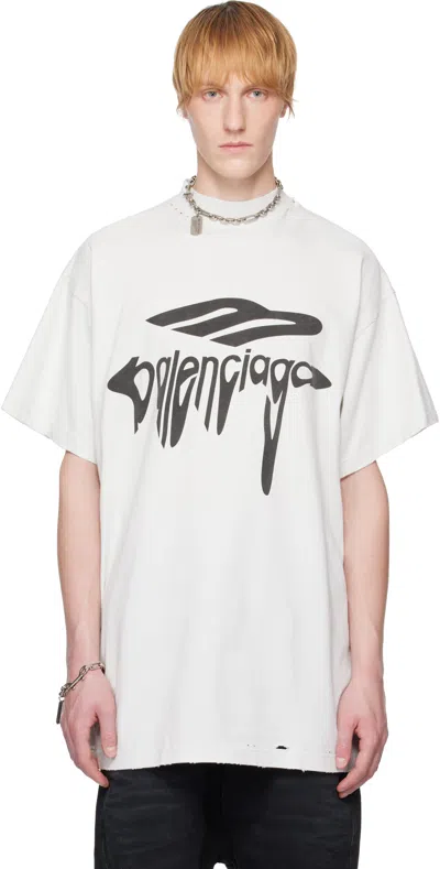 Balenciaga Grey 3b Liquefied Oversized T-shirt In White