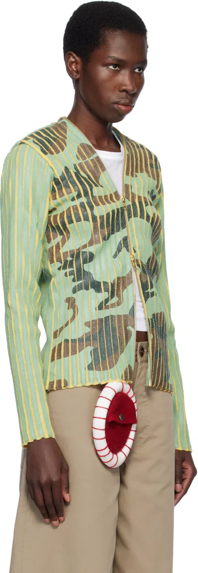 Stanley Raffington Green & Yellow Plated Knit Jacket In Camo