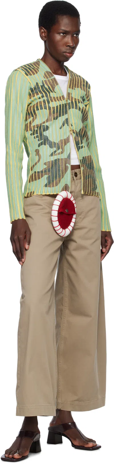 Stanley Raffington Green & Yellow Plated Knit Jacket In Camo