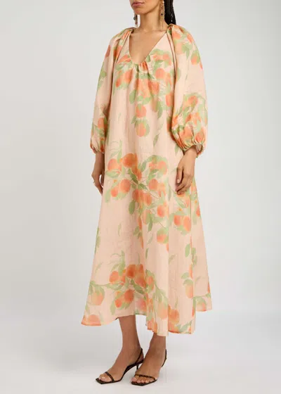 Bernadette Georgette Printed Linen Midi Dress In Multi Print