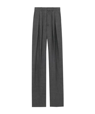 Saint Laurent Wide-leg Pants In Wool Gabardine In Black