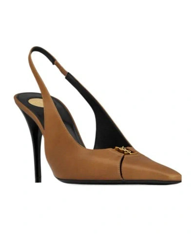 Saint Laurent Leather Babylone Slingback Pumps 90 In Chestnut