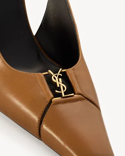 Saint Laurent Leather Babylone Slingback Pumps 90 In Chestnut