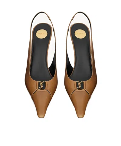 Saint Laurent Leather Babylone Slingback Pumps 90 In Chestnut