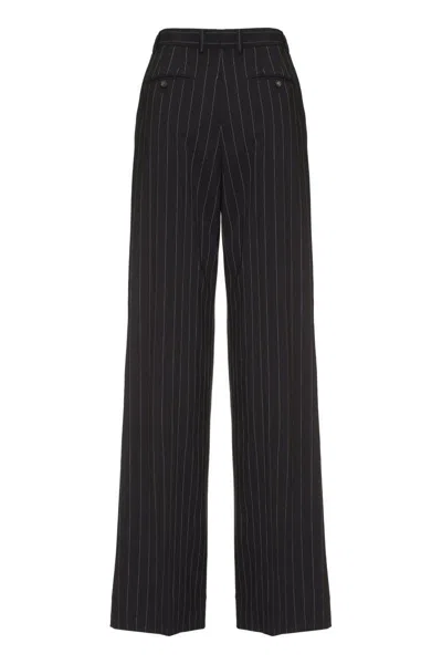 Dolce & Gabbana Pinstripe Virgin Wool Straight Pants In Brown