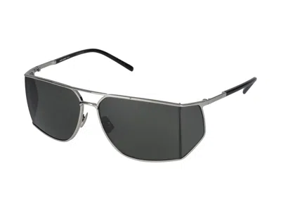 Saint Laurent Adjustable Metal Frame Sunglasses With Dark Lenses In Grey