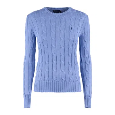 Ralph Lauren Cotton Cable-knit Crew Neck Sweater New Blue Litchfield In Blue