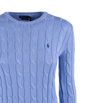 Ralph Lauren Cotton Cable-knit Crew Neck Sweater New Blue Litchfield In Blue
