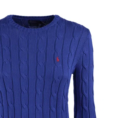 Ralph Lauren Royal Royal Rugby Blue Cotton Cable-knit Crew Neck Sweater In Blue