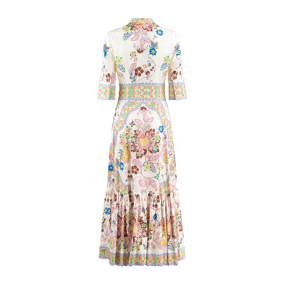 Etro Gathered Floral-print Cotton-blend Poplin Midi Dress In White