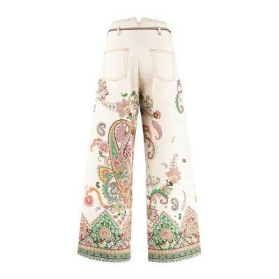 Etro Wide-leg Jeans With Intricate Floral Pattern In White