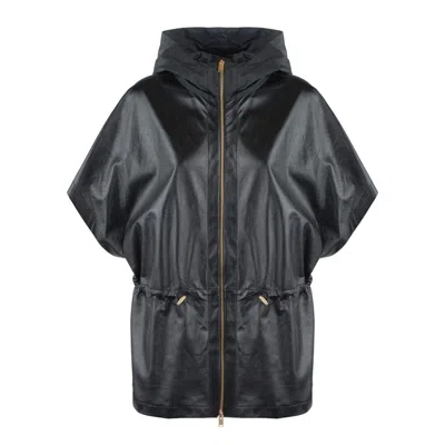 Shop Fabiana Filippi Black Pleated Nappa Leather Cape