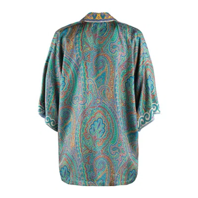 Shop Etro Silk Kimono With Multicolor Paisley Print