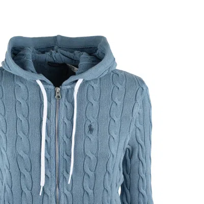 Ralph Lauren Braided Sweatshirt With Hood And Zipper Indigo Chambray In Blue