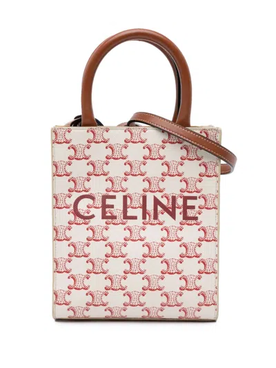 Pre-owned Celine 2021 Mini Triomphe Coated Canvas Vertical Cabas Satchel In White