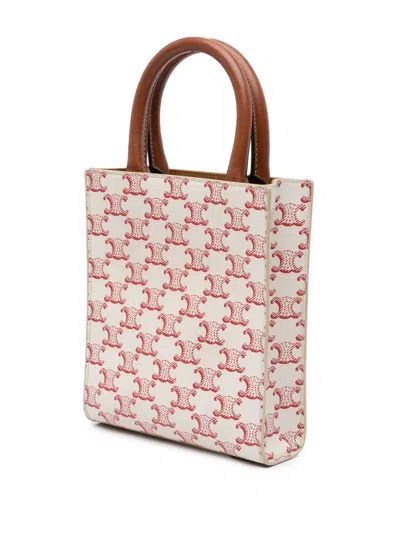 Pre-owned Celine 2021 Mini Triomphe Coated Canvas Vertical Cabas Satchel In White