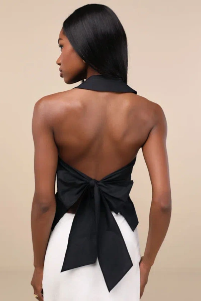 Lulus Giosetta Black Button-front Halter Top In Black