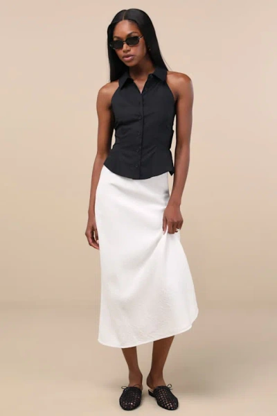 Lulus Giosetta Black Button-front Halter Top In Black