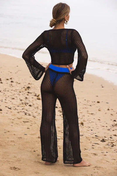 Lulus Codhi Black Sheer Crochet Two-piece Swim Cover-up In Black