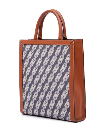 Pre-owned Celine 2020 Small Canvas Triomphe Maillon Vertical Cabas Satchel In Blue