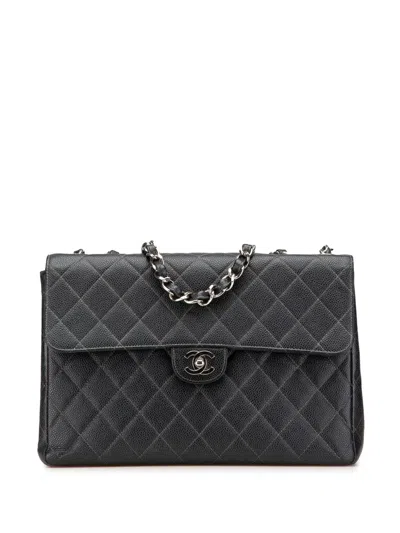 Pre-owned Chanel 2000-2002 Jumbo Quilted Caviar Single Flap Shoulder Bag In Black