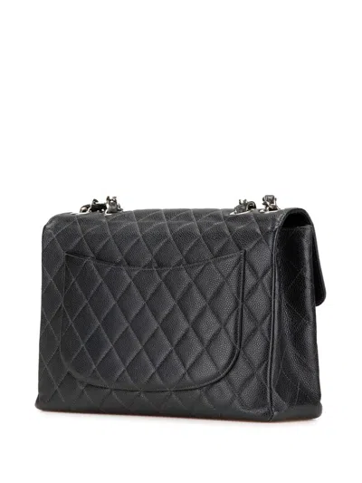 Pre-owned Chanel 2000-2002 Jumbo Quilted Caviar Single Flap Shoulder Bag In Black