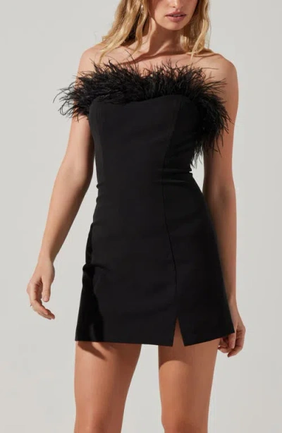 Astr The Label Raven Feather Strapless Minidress In Black