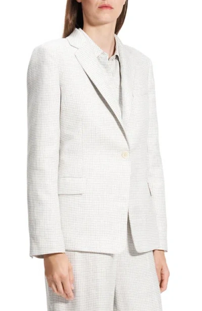 Theory B.mel Houndstooth Check Slim Fit Linen Blend Blazer In Platinum Multi