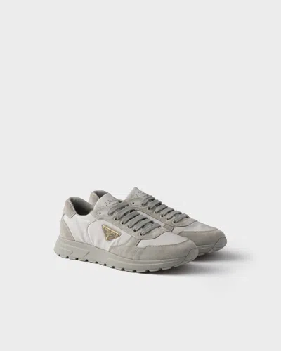 Prada Prax 2.0 Re-nylon And Suede Sneakers In Cloudy Gray