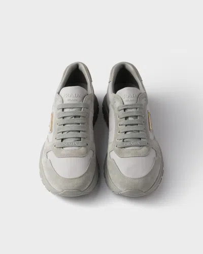 Prada Prax 2.0 Re-nylon And Suede Sneakers In Cloudy Gray