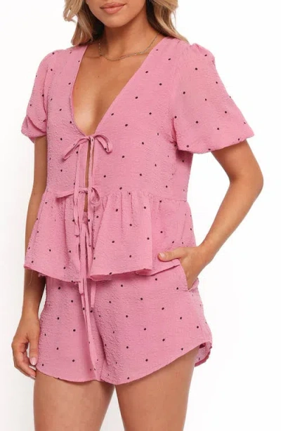 Petal And Pup Petal & Pup Dory Floral Embroidered Tie Front Top In Pink