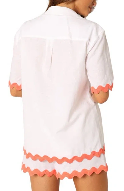 Petal And Pup Petal & Pup Harry Rickrack Trim Cotton & Linen Button-up Shirt In White