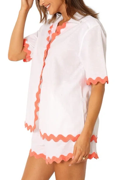 Petal And Pup Petal & Pup Harry Rickrack Trim Cotton & Linen Button-up Shirt In White