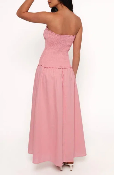Petal And Pup Petal & Pup Bea Smocked Strapless Cotton & Linen Maxi Dress In Pink