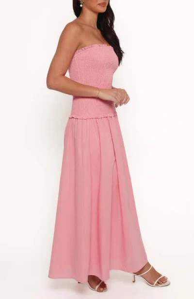 Petal And Pup Petal & Pup Bea Smocked Strapless Cotton & Linen Maxi Dress In Pink