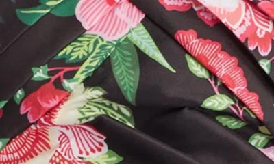 Tadashi Shoji Cii24377l Floral Printed Long Prom Ruffle Dress In Black/fuchsia Floral