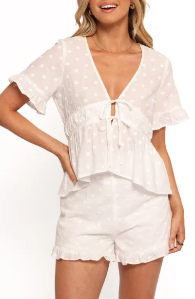 Petal And Pup Petal & Pup Carlen Clip Dot Tie Front Cotton Shorts In Multi