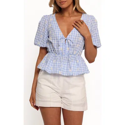 Petal And Pup Petal & Pup Cecelia Gingham Eyelet Embroidered Peplum Top In Animal Print