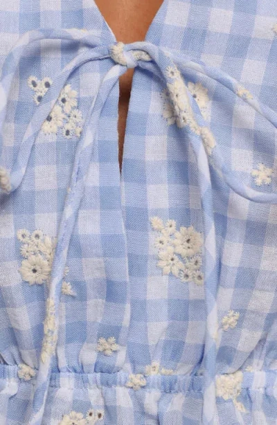 Petal And Pup Petal & Pup Cecelia Gingham Eyelet Embroidered Peplum Top In Animal Print