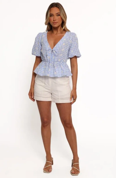 Petal And Pup Petal & Pup Cecelia Gingham Eyelet Embroidered Peplum Top In Animal Print