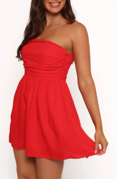 Petal And Pup Petal & Pup Katy Strapless Linen Blend Minidress In Red